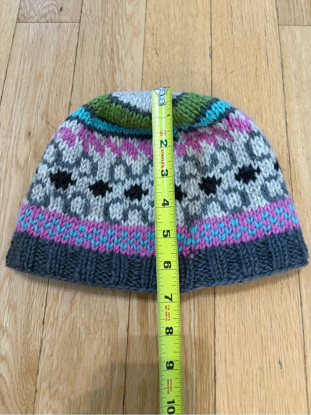 Erin Knitwear Ireland 100% Wool Fair Isle Beanie Fleece Lined Hat Colorful Cozy